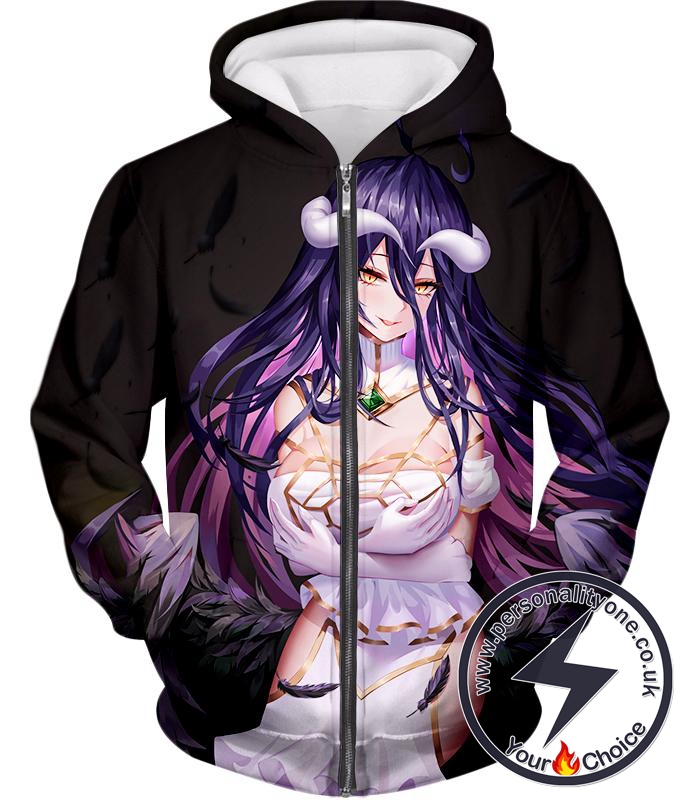 Overlord Amazing Guardian Supervisor Albedo the White Devil Cute Promo Black Zip Up Hoodie